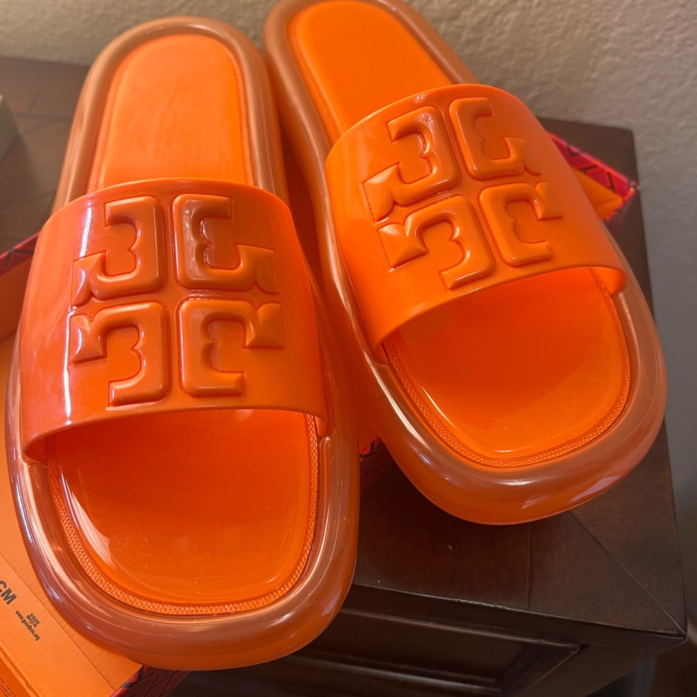 Tory Burch Bubble Jelly Slides-Orange Nectar